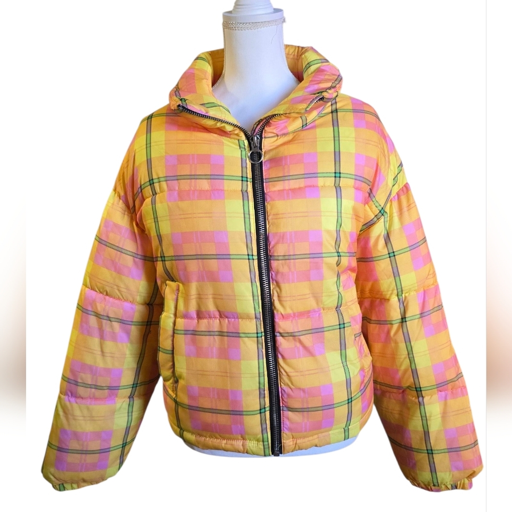 Top Shop Puffer Jacket - Yellow and Pink
